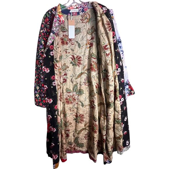 Luan Zai Jiang Kimono Coat O/S Patchwork Quilted Asian Knot Button Bohemian NWT - Picture 4 of 14